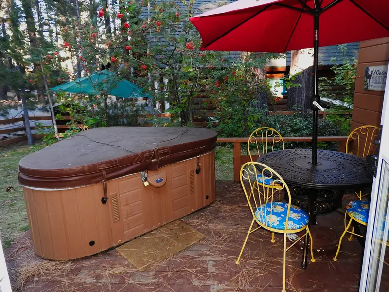 Hot tub on the backyard deck